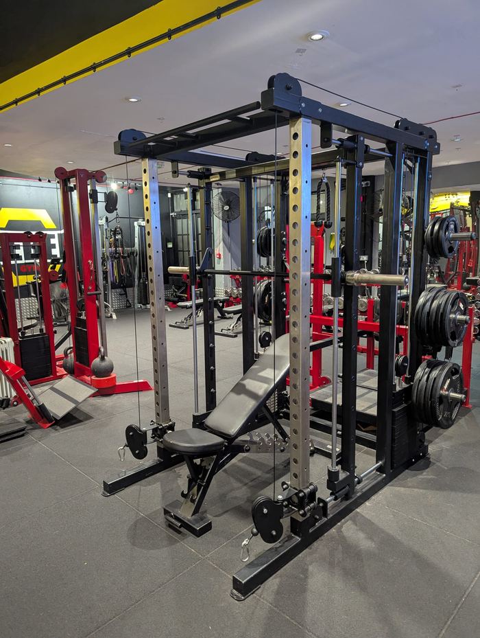Fully loaded 2 axis Smith machine at Rebel Gym